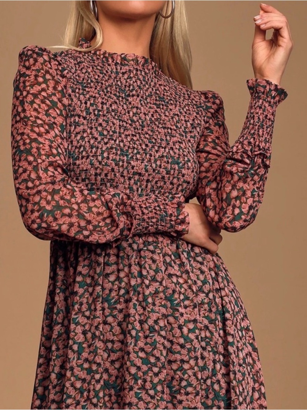 Lulu’s Smocked Floral Long-Sleeve Midi Dress - Pink